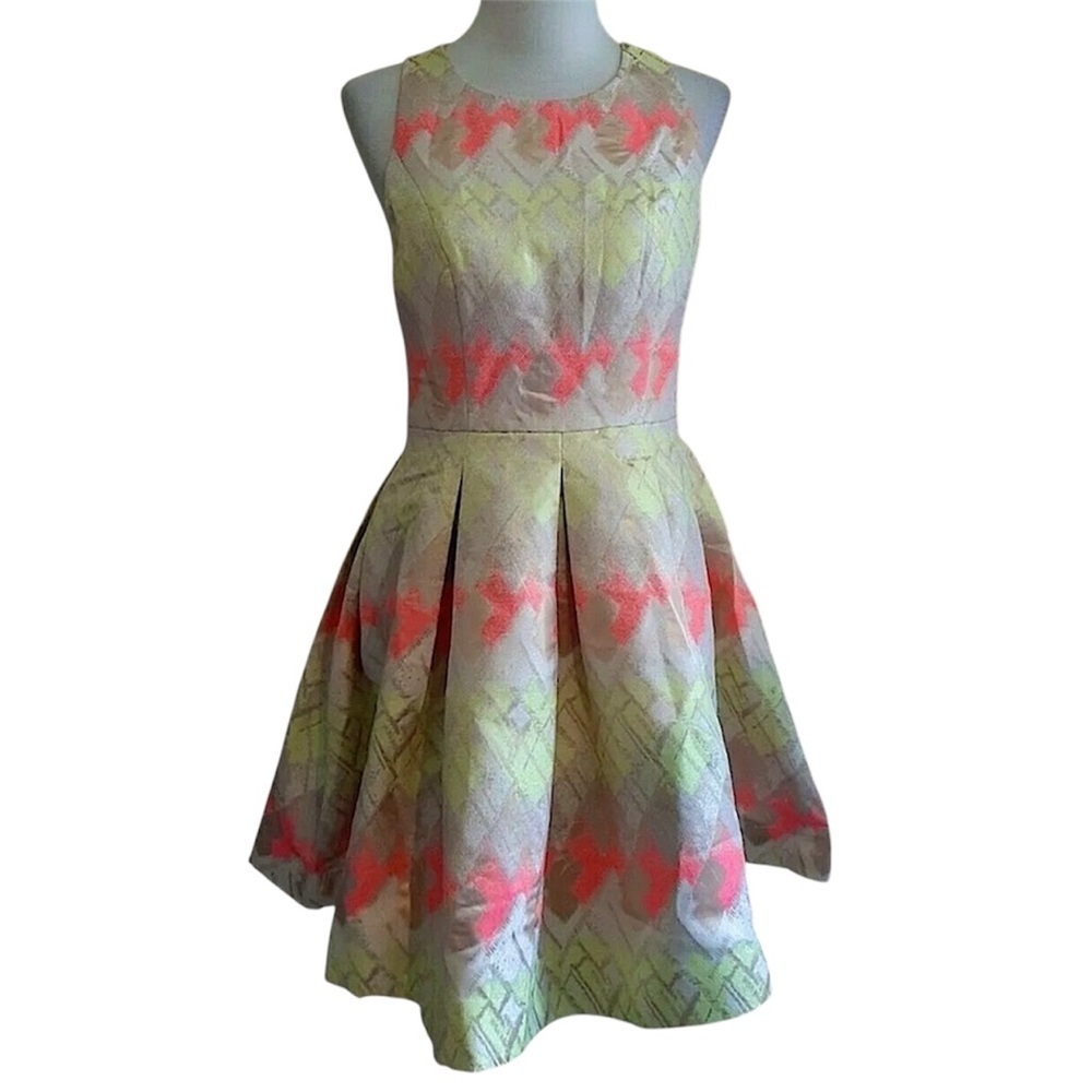 Gold Pink Yellow Pleated Racerback ModCloth Party Dress by Minuet Retro Pin Up